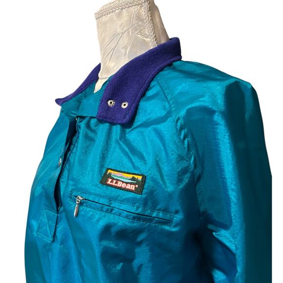 Vintage LL Bean Turquoise Windbreaker Womens Sz Medium Henley Nylon Unlined - Picture 12 of 16